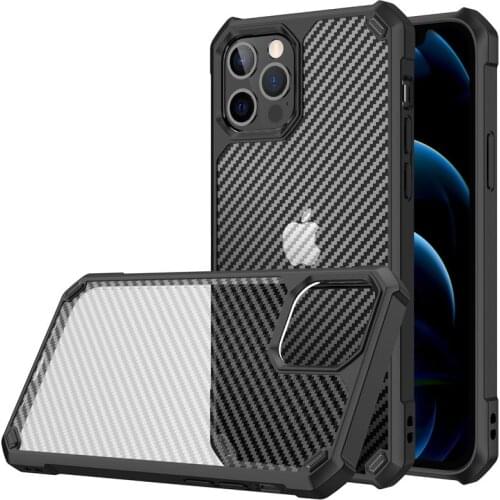 Carbon Fiber Shockproof Phone Case For iPhone 12 Mini 11 Pro Max XR Xs X 7 8 Plus SE 2020 Matte Transparent Acrylic Back Cover