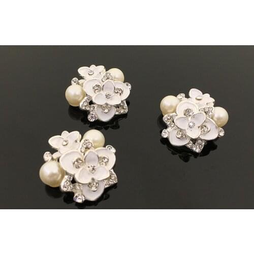 27mm Flat Back buttons For Wedding Invitation Cards,Decorative Alloy Rhinestone Button With Pearl For Wedding