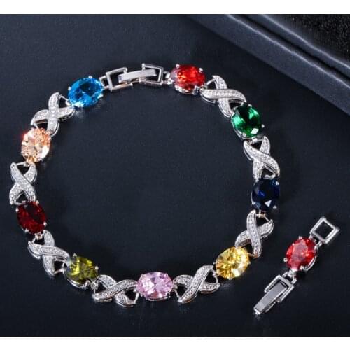 Luxurious Silver Color Cross Bracelets High Quality Round Cubic Zirconia For Women Chain Link Wedding Bridal Jewelry Extendable