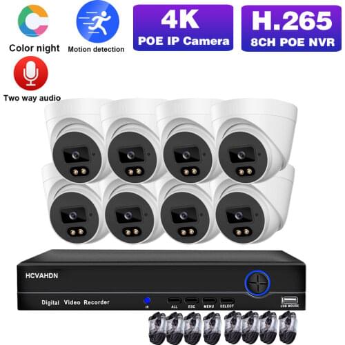 8MP CCTV Camera System POE NVR Kit 8CH 4K XMEYE Home IP Security Monitoring Camera Set Color Night Vision Video Surveillance Kit
