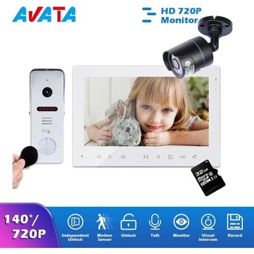 Wired Video Intercom System 7 Inch monitor AHD 720P Doorbell Camera RFID Unlock Motion Detection AHD CCTV Camera For home