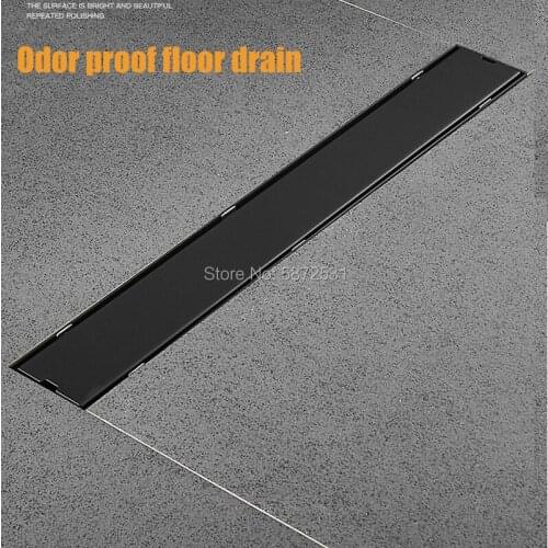 Toilet black invisible long floor drain 40cm 50cm 60cm SUS304 stainless steel deep water sealed deodorant floor drain