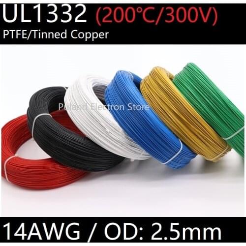 UL1332 PTFE Wire 14AWG OD 2.5mm FEP Plastic Insulated High Temperature Electron Cable Lamp DIY Tinned Copper Line 300V Colorful