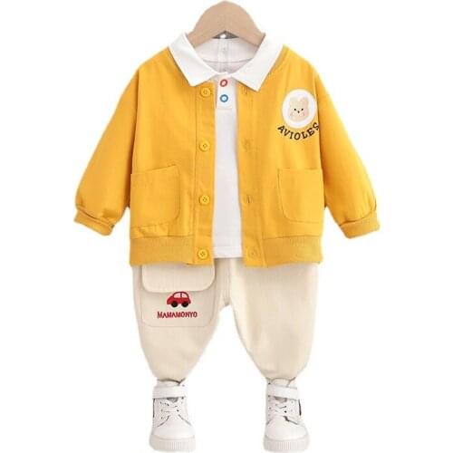 Spring Baby Fashion Clothes Children Casual Jacket T-Shirt Pants 3Pcs/Sets Autumn Infant Cartoon Costume Kids Cotton Sportswear