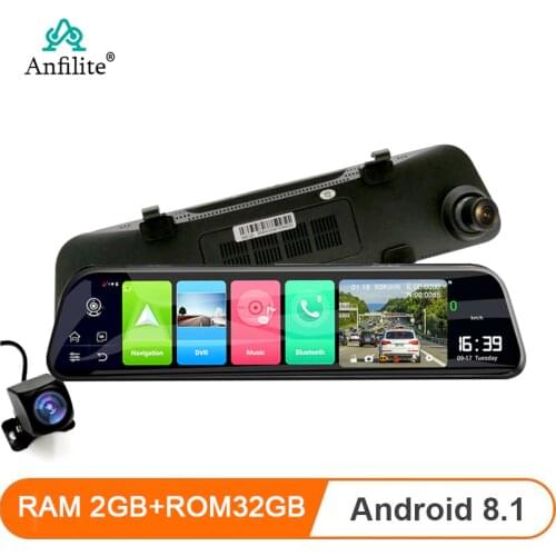 Anfilite 12 Inch Android 8.1 WiFi Dashcam ADAS GPS Navigation Free Maps 2GB+32GB Dual Lens 4G Auto Recorder Remote Monitor