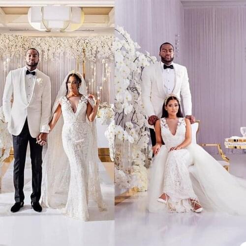 Vintage Plus Size Mermaid Wedding Dress Sheer V Neck Short Sleeve Bridal Gowns robes de mariée Bohemian Backless Bride Dresses