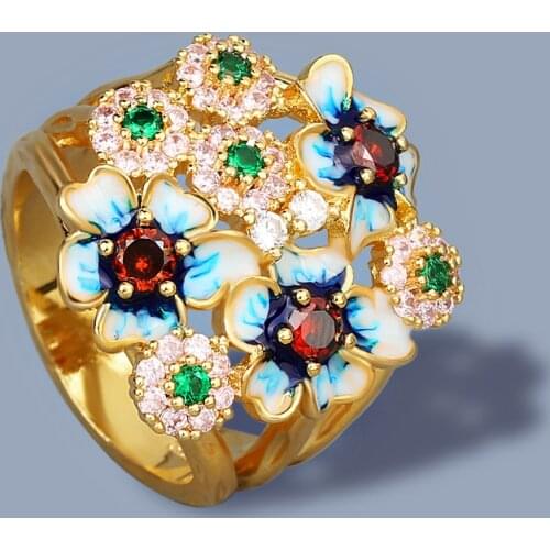 High Quality Small Fresh Flower Red/Green Zircon Ring For Women Wedding Party Engagement Jewelry Gift