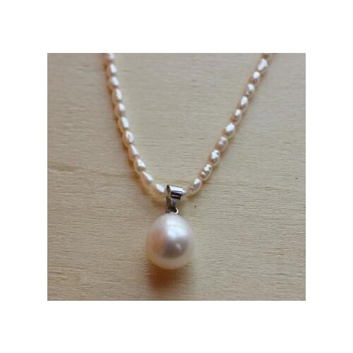 Baby Girls Pearl Jewelry , Natural Color Top White Freshwater Pearl Necklace 4-5mm Real Pearl Jewelry , 7-8mm Rice Pendant