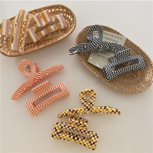 Women Korea Plaid Color Acetate Hair Clip Lady Geometric Hollow Hairpin