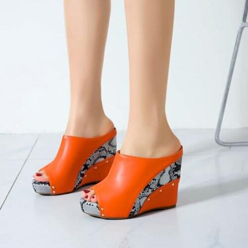 ZawsThia Summer Orange Red Peep Toe Casual Ladies Slip On Shoes Wedges High Heels Women Slides Mules Platform Sandals Size 44 11