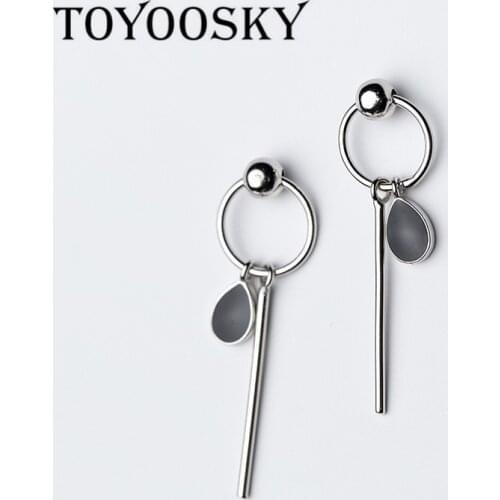 New 925 Sterling Silver Long Simple Style Black Waterdrop Dangle Earrings Jewelry Birthday Party Gift For Girl Female