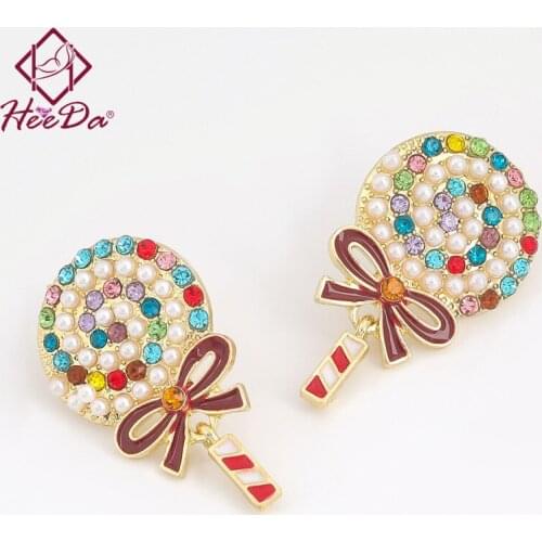 2020 New Creative Fun Food Shape Stud Earrings for Women Fashion Unique Lollipop Ear Accessories Ladies Shiny Set Auger Jewelry
