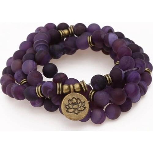 Purple 108 beads 8mm elastic adjustable Lotus life tree Buddha OM eye Chakra Reiki agate Onyx Bracelet necklace xf4g
