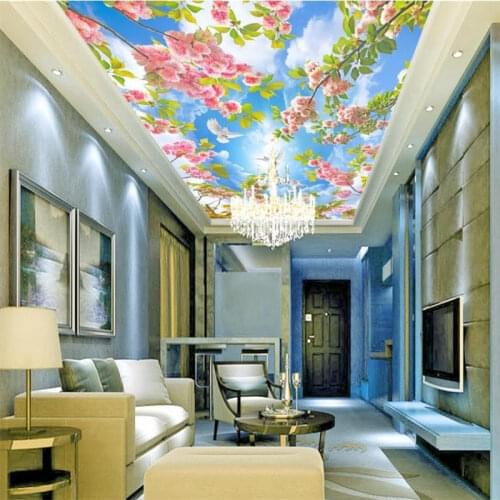 3d ceiling wallpaper sky flower Custom creative 3d stereoscopic wallpaper murals ceiling non-woven murals Ceiling roll