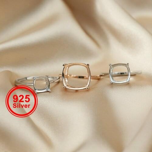 5-15mm rose gold silver square Gems CZ stone prong setting 925 sterling silver bezel tray DIY adjustable ring settings 1294106