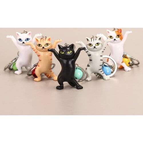 5 Colors Dancing Cat Keychain Cartoon Attractive Kitten Ornament Keyring Women Bag Pendant Funny Design Kids Girls Birthday Gift