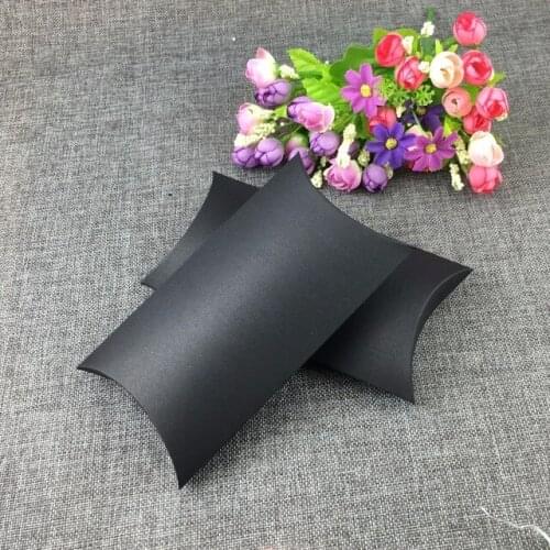 50PCS/Lot 18*10*3cm Kraft Paper Black Pillow Shape Box Jewelry Displays Package Carry Case For Candy/Toy/Gift Accept Custom Logo
