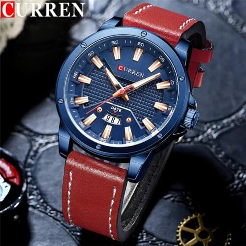 CURREN Fashion Sport Men Watch Top Luxury Brand Blue Military Waterproof Male Clock Genuine Leather Quartz Man Wristwatch 8376