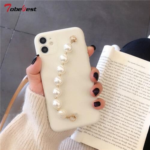 White Pearl bracelet Chain Phone Case For Samsung Galaxy A7 A9 A6 A8 Plus 2018 A750 Etui Silicone Soft TPU Cover