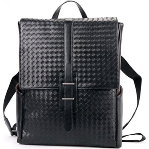 Designer Hand Weaving Genuine Leather Mens Backpacks Bolsa Mochila for Laptop Notebook Computer Bags Men School Bag Rucksack