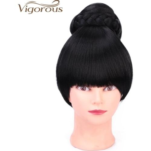 Vigorous Fake Hair Bangs Extension Clip on Synthetic Hair Bun Chignon Hairpiece For Women Drawstring Ponytail Updo