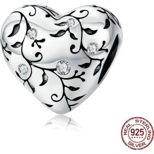 Europe Silver Color Vintage Daisy Lucky Cubic Zirconia Heart Beads Fit Pandora Flower Charm Bracelet Diy Jewelry Making