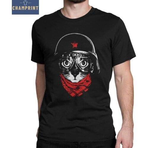 Pilot Cat T-Shirts Men Animal Casual Cotton Tee Shirt O Neck Short Sleeve T Shirt Adult Clothing