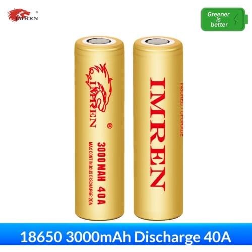 IMREN New Original 18650 3.7V 3000mAh Discharge 40A Rechargeable Battery Li-ion Battery for Flashlights Headlamps Toys