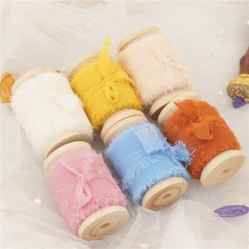 Ins Style Handmade Chiffon Frayed Edged ribbon 6Rolls One Set Wedding Bouquet Streamers Photography Gift Wrapping