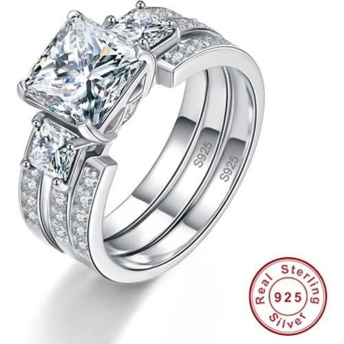 925 Sterling Silver Rings 3Carat 8*8mm Gemstone Jewelry S925 Silver Wedding Ring Set With Gift Box For women AAA Quality