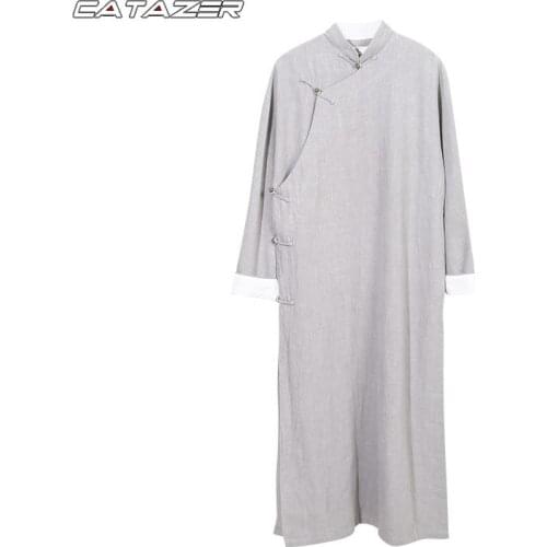 Tai Chi Suit Martial Arts Uniform Kung Fu Buddhist Monk Robe Wing Chun Clothes Chinese Style Republican Style Linen Male Robe