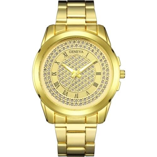 Men Watches Steel Strap Luxury Business GENEVA Brand Wristwatches Rhinestones Alloy Fashion Quartz Mens Clock reloj hombre 2020