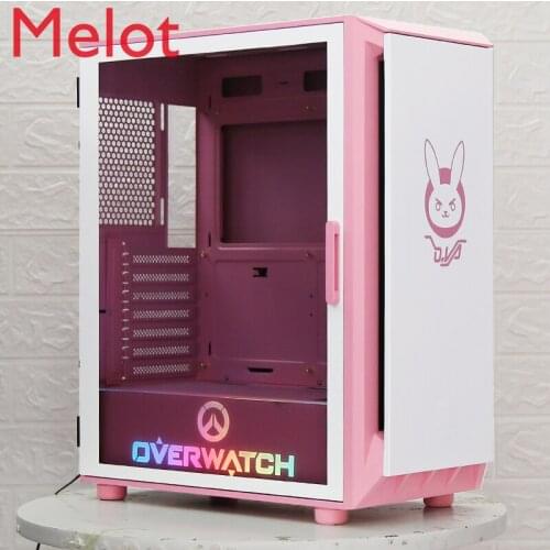 Computer Case Desktop DIY Custom Water Cooling E-Sports Games Transparent Pink DVA Full Anime