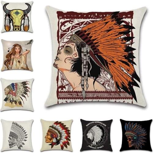 Indian style head portrait skull printed Cushion Cover decorative Home sofa chair car seat friend bedroom office gift pillowcase