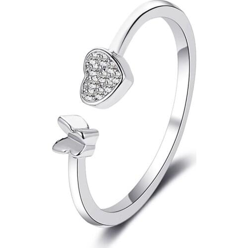 2020 New Kpop Opening Adjustable Rings for Women Sweet and Versatile Love Heart-shaped Butterfly Ring fashion jewellery