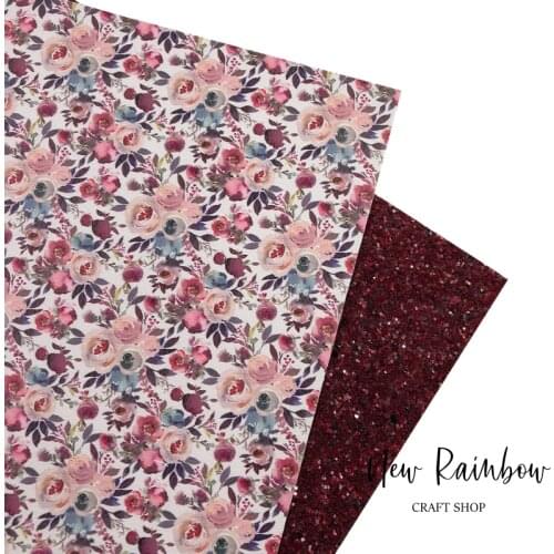 New Rainbow A4 Sheets DIY Synthetic Leatherette Maroon Pastel Glitter Boho Style Flowers For Bows,Earrings, Hairclips, Crafts