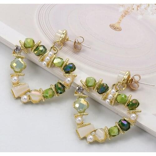 New Arrival Baroque Crystal Pearl Metal Stub Earrings Metal Gold Plated Heart Shape Earrings Gift for Women