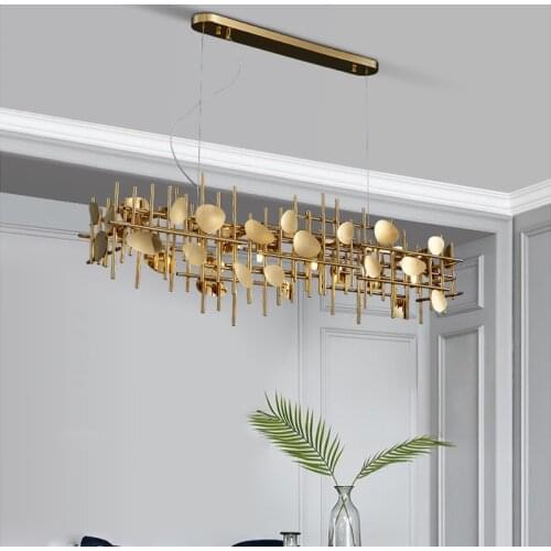 New style light luxury simple geometric long restaurant leaf chandelier postmodern study bar hotel high-end lamps