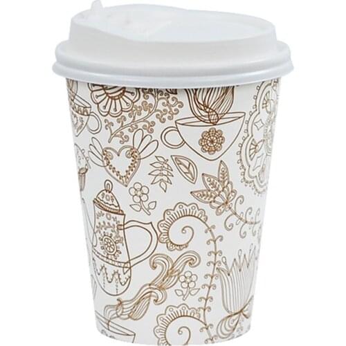 50pcs High quality creative disposable coffee cup 8oz 12oz 16oz afternoon tea cold hot drink takeaway packaging cup with lid