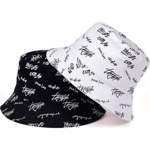 New Selling Bucket Hat Women English Letters Double Side Cotton Reversible Sun Protection Cap Mens Panama Hat Fisherman Hats
