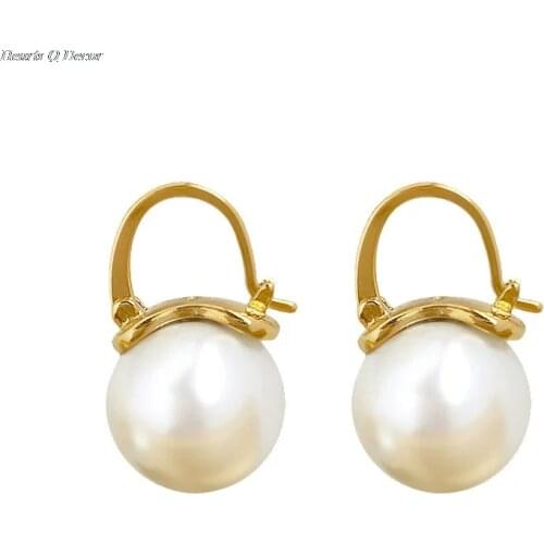 Brass Faux Pearl Geo Stud Statement Earrings Punk Party Gown Brincos Runway rare Boucle d'oreille Korean Style
