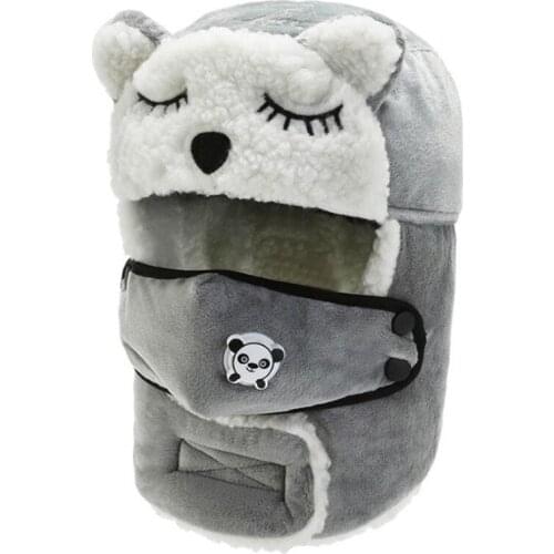 For 8-14 years old boys girls earmuff cap winter childrens warm thick bomber hat cute cartoon children hat with breathing valve