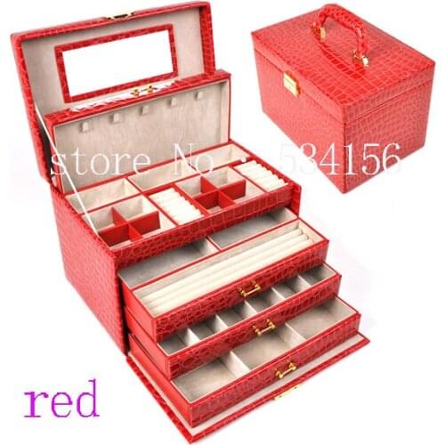 Luxury Practical jewelry box casket big 4 layers red earrings jewelry display box leather gift box