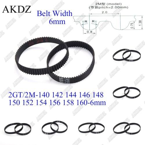 2MGT 2M 2GT Synchronous Timing belt Pitch length 140 142 144 146 148 150 152 154 156 158 160 width 6mm Rubber closed