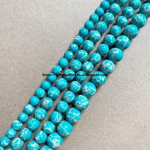 Synthetic Stone Green Sea Sediment Turquoise Round Loose Beads 15" 6 8 10 12MM Pick Size For Jewelry Making DIY