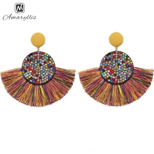 Amaiyllis Wedding Tassel Earrings For Women Multi Color Fringe Stud Earrings Vacation Geo Round Statement Post Earrings Brincos