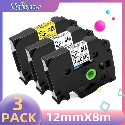 Unistar 3 PACK TZe-231 Labeling Tape 12mm Compatible for Brother Label Maker Black on White Printer Ribbons tz tape tze-221 231