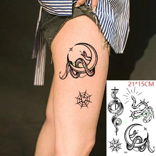 Waterproof Temporary Tattoo Sticker Moon Cross Big Snake Spird Net Fake Tatto Flash Arm Tatoo Leg Body Art for Women Men