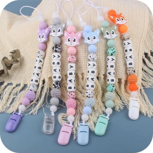 XCQGH Personlized Name Leopard Newborn Baby Pacifier Clips Chain Silicone Letter Nipple Holder for Infant