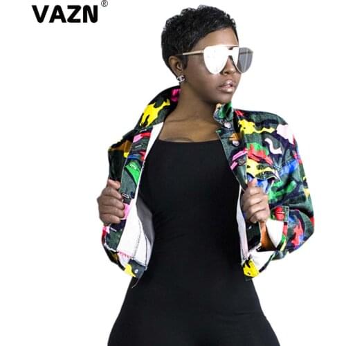 VAZN 2020 Top Quality Camouflage Plus Size Sexy Young Daily Joker Outwears High Street Full Sleeve Women Slim Short Outwears
